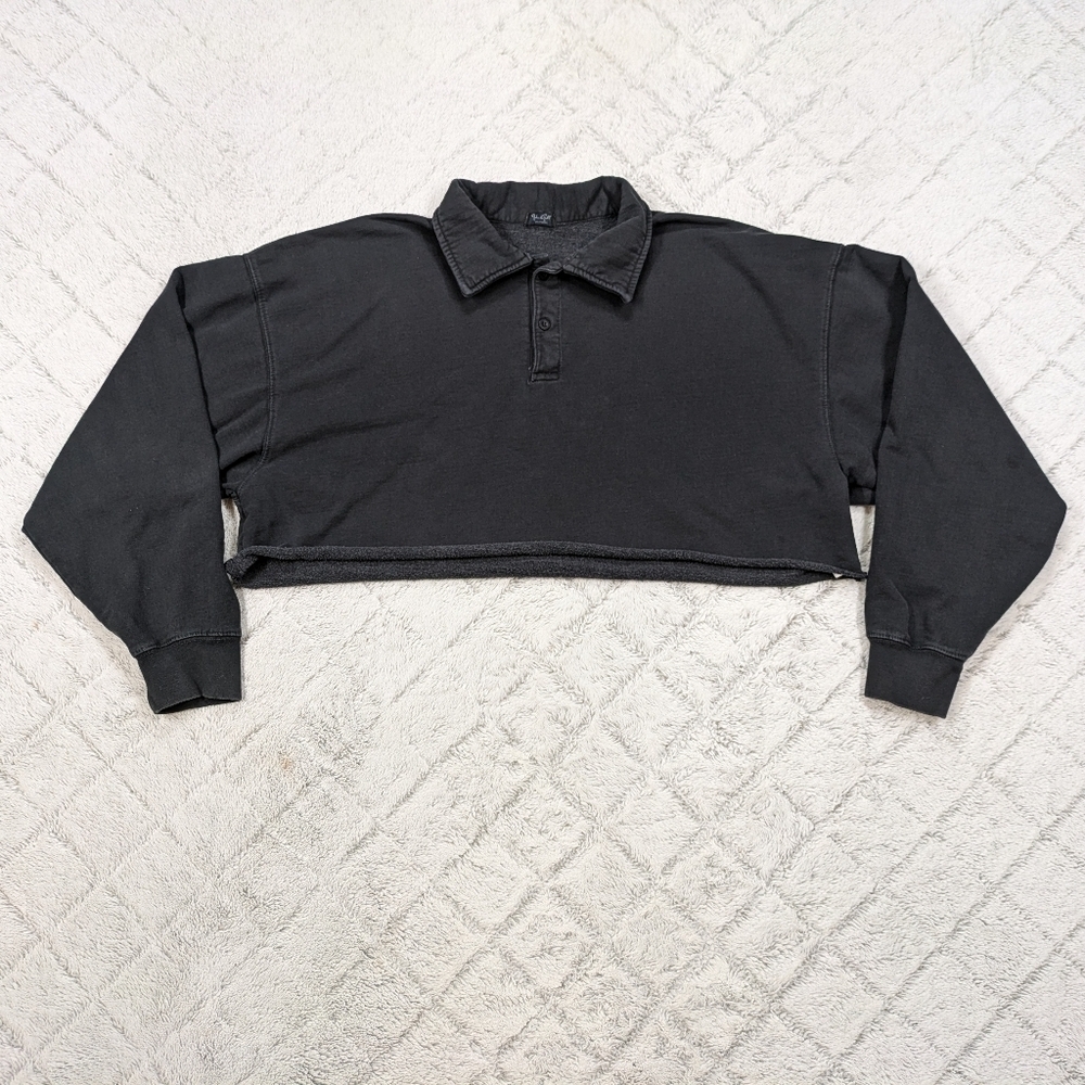 Brandy Melville Sweatshirt Women's OS Black Polo Rugby Cropped Shirt John Galt 